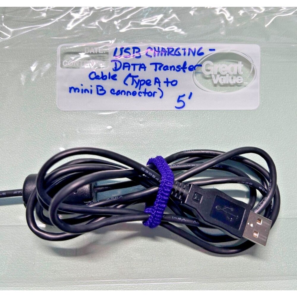 USB-A to USB Mini-B Connector Data Transfer and Charging Cable  5'